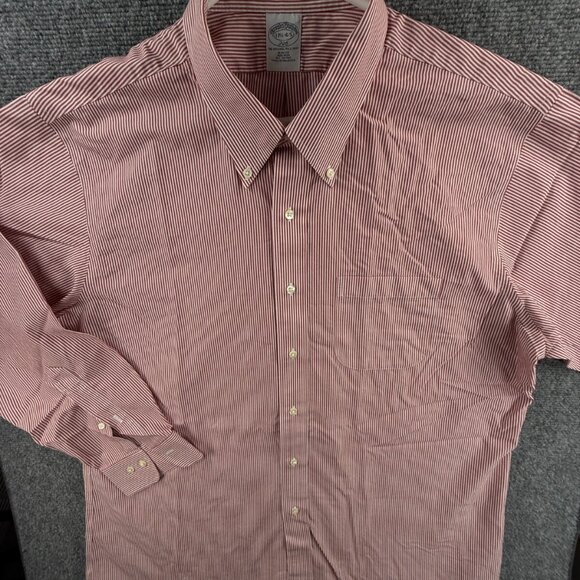 Brooks Brothers Red Non-Iron Button-Down 17.5 34/35 Slim Striped Cotton Shirt - Picture 2 of 14